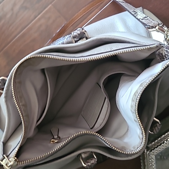 Coach Leather Shoulder and Crossbody Purse, Taupe and Snakeprint - Picture 3 of 6
